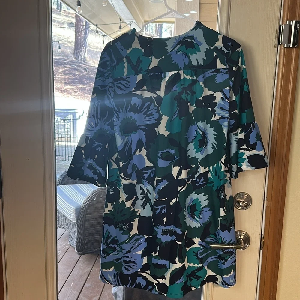 Jude Connally Teal, Navy & White Floral Mini Shift Dress
